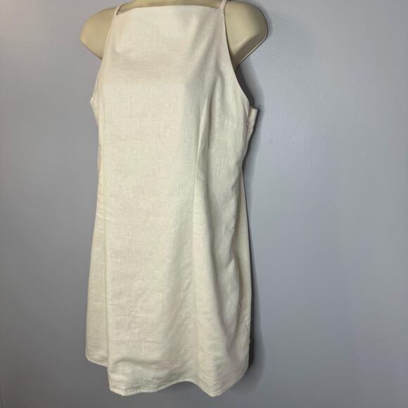 Abercrombie & Fitch Linen High Neck Strappy Mini Dress Cream Coastal Beach L New - Picture 6 of 14